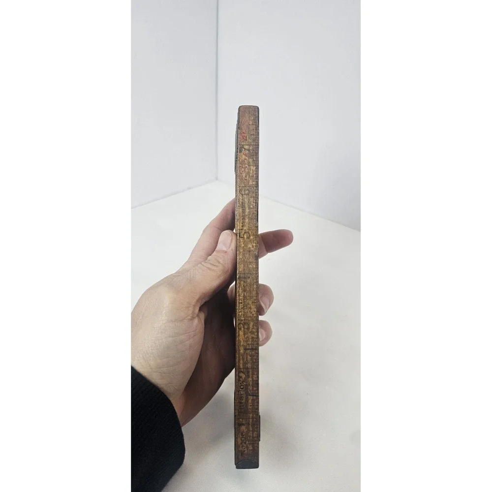 Vintage Wooden Sliding Ruler Carpenter Tool 6 Ft‎ Brass Sliders Antique USA